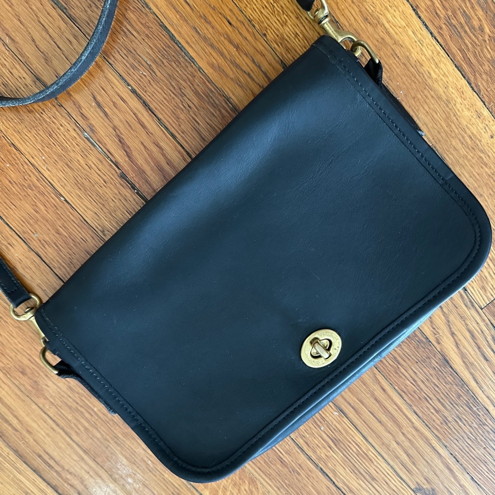 Vintage Black Leather Coach Penny Crossbody Purse - Picture 3 of 15